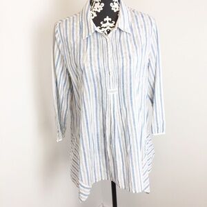 Tru Luxe Jeans Striped Asymmetrical Hem Line Tunic Style Top